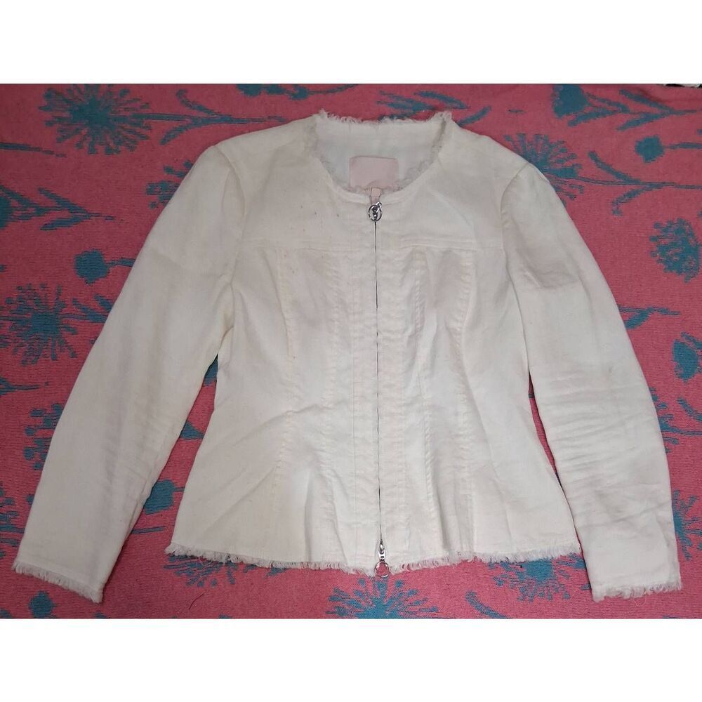 Rebecca Taylor womens size 4 small cream jacket linen silk full zip
